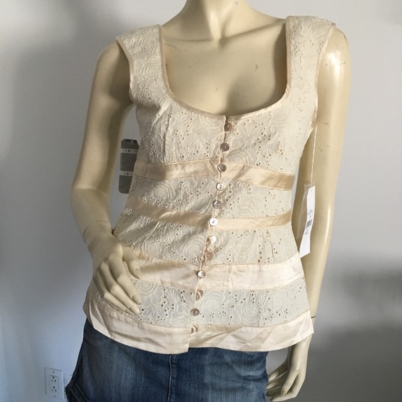 Nanette Lepore Tops - Nanette Lepore Button front eyelet tank top with ribbon tiers